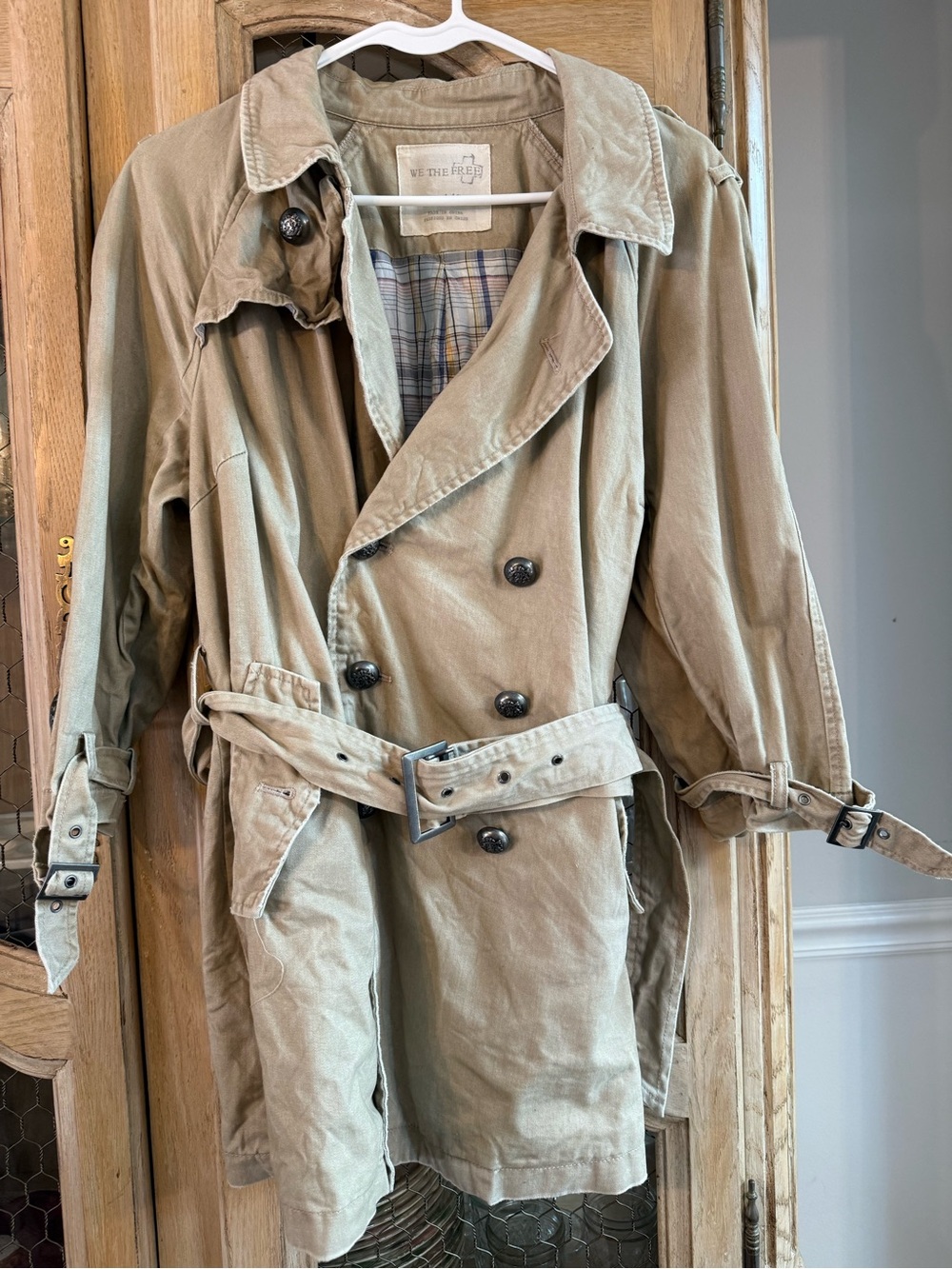We The Free Khaki Double-Breasted Trench Coat with Belt